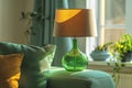 Cozy home interior with warm light from a textured lampshade Royalty Free Stock Photo