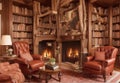 A cozy home library with floor-to-ceiling bookshelves