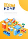 Cozy home - modern colorful isometric web banner Royalty Free Stock Photo