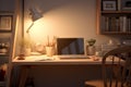 Cozy home office corner with a desk lamp and Royalty Free Stock Photo