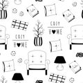 Cozy home seamless pattern on white background