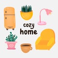 Cozy home set with cute objects Royalty Free Stock Photo