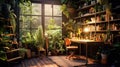 A cozy home workspace adorned with lush green plants Royalty Free Stock Photo