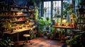 A cozy home workspace adorned with lush green plants Royalty Free Stock Photo
