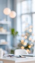 Cozy home workspace with laptop and holiday decor in modern setting Royalty Free Stock Photo