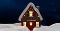 A cozy house with festive lights glowing warmly under starry night sky Royalty Free Stock Photo