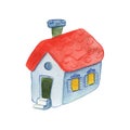 Cozy house watercolor illustration on white background. Cute village house handdrawn icon. Countryside home logo