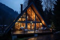 Cozy Hunters Cabin nestled in Woodland with Snow-Capped Mountain View, Vintage Rustic Lodge