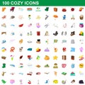 100 cozy icons set, cartoon style Royalty Free Stock Photo