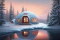 Cozy igloo house in winter forest