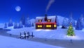 Illuminated cabin in mountain at Christmas night Royalty Free Stock Photo