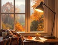 cozy indoor view of a rainy autumn forest outside generative Royalty Free Stock Photo