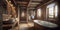 Cozy interior of bathroom in Swiss chalet