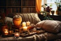 Cozy Interior for Meditation Practice with Mantras and Relaxation Equipment Royalty Free Stock Photo