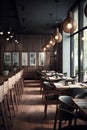 Cozy interior of restaurant. Comfortable modern dining place, contemporary design Royalty Free Stock Photo