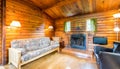 Cozy interior of a rustic log cabin