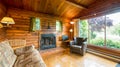 Cozy interior of a rustic log cabin