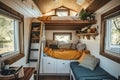 Cozy interior shots showcasing multifunctional furniture in tiny homes