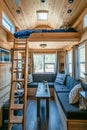 Cozy interior shots showcasing multifunctional furniture in tiny homes