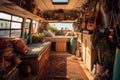 Cozy interior in the trailer of mobile home. Generative AI Royalty Free Stock Photo