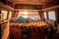 Cozy interior in the trailer of mobile home. Generative AI Royalty Free Stock Photo