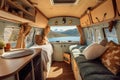 Cozy interior in the trailer of mobile home. Generative AI Royalty Free Stock Photo