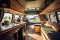 Cozy interior in the trailer of mobile home. Generative AI Royalty Free Stock Photo