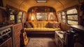Cozy interior in the trailer of mobile home. Generative AI. Royalty Free Stock Photo