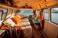 Cozy interior in the trailer of mobile home. Generative AI Royalty Free Stock Photo