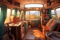 Cozy interior in the trailer of mobile home. Generative AI Royalty Free Stock Photo