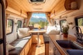 Cozy interior in the trailer of mobile home. Generative AI Royalty Free Stock Photo