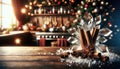 Festive Holiday Bar Scene with Glowing Lights, AI Generated Royalty Free Stock Photo