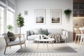Minimal Clean Scandinavian Style Living Room Interior Design - Generative AI Royalty Free Stock Photo