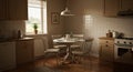 Cozy Kitchen Interior with Round Wooden Table and Soft Lighting Royalty Free Stock Photo