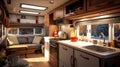 cozy kitchen interior in the trailer of mobile home or recreational vehicle. Generative Ai Royalty Free Stock Photo