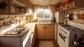cozy kitchen interior in the trailer of mobile home or recreational vehicle. Generative Ai Royalty Free Stock Photo