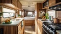 cozy kitchen interior in the trailer of mobile home or recreational vehicle. Generative Ai Royalty Free Stock Photo