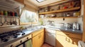 cozy kitchen interior in the trailer of mobile home or recreational vehicle. Generative Ai Royalty Free Stock Photo