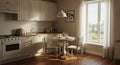 Cozy Kitchen Interior with Warm Lighting and Round Table Royalty Free Stock Photo