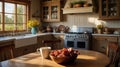 Rustic Farmhouse Kitchen with Sunlit Breakfast Table and Crispy Bacon Royalty Free Stock Photo