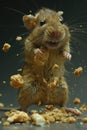 Mouse exploring kitchen countertop while crumbs scatter around Royalty Free Stock Photo