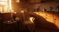 Cozy kitchen with warm morning light streaming through a window. Royalty Free Stock Photo