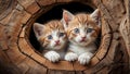 Cozy Kittens: Nestled in the Hollow of a Tree Trunk