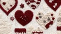 Cozy knitted hearts pattern on a soft fabric background