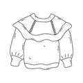 Cozy knitted sweater. Vector black and white doddle