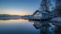 A Cozy Lakefront House Surrounded by Serene Nature Royalty Free Stock Photo