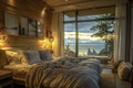 Cozy Lakeside Bedroom Retreat with Sunset View and Modern Amenities