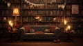 A cozy library with \'Bookish Birthday Wishes\'