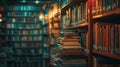 cozy library at dusk, shelves filled with books on lifelong learning