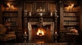 cozy library fireplace
